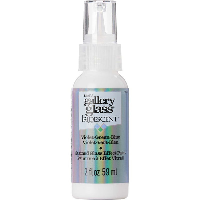 Iridescent violet, green, and blue stained glass paint in a 59ml bottle, perfect for creating vibrant glass art and decor.