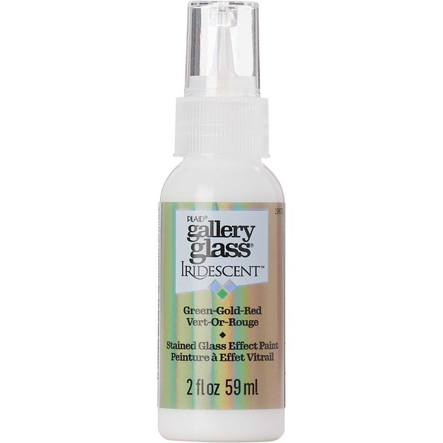 Iridescent green, gold, and red stained glass paint in a 59ml bottle, perfect for creating artistic glass designs and decorations.