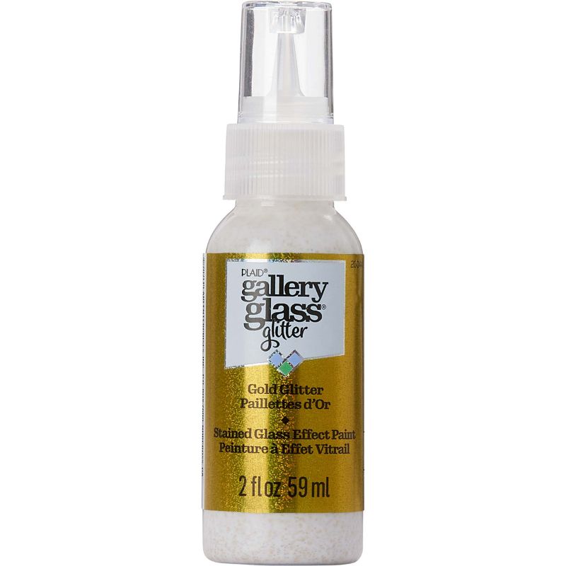 Gold glitter stained glass paint for creating dazzling glass art on various surfaces, perfect for DIY crafts and decor.