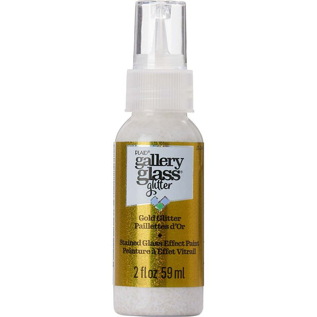 Gold glitter stained glass paint for creating dazzling glass art on various surfaces, perfect for DIY crafts and decor.