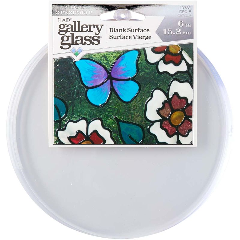 Three 6-inch transparent polystyrene circles with beveled edges for DIY stained glass art projects.
