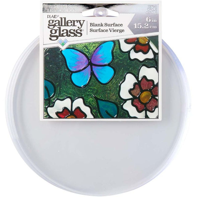 Three 6-inch transparent polystyrene circles with beveled edges for DIY stained glass art projects.