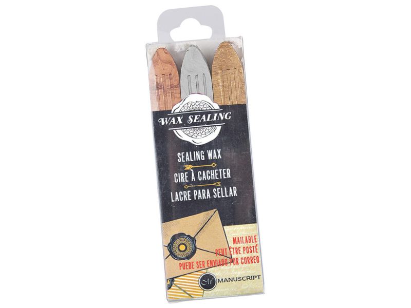 Pack of 3 elegant sealing wax sticks in gold, silver, and bronze for crafting and letter sealing, with integrated wicks for easy use.