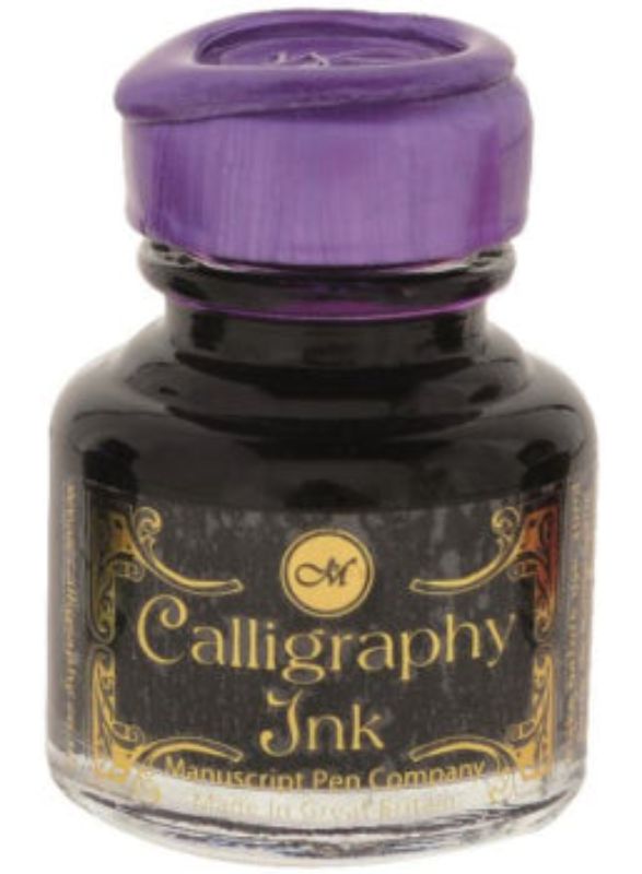 Vibrant purple Manuscript calligraphy ink in a 30ml bottle, perfect for dip and fountain pens with a classic wax seal top.