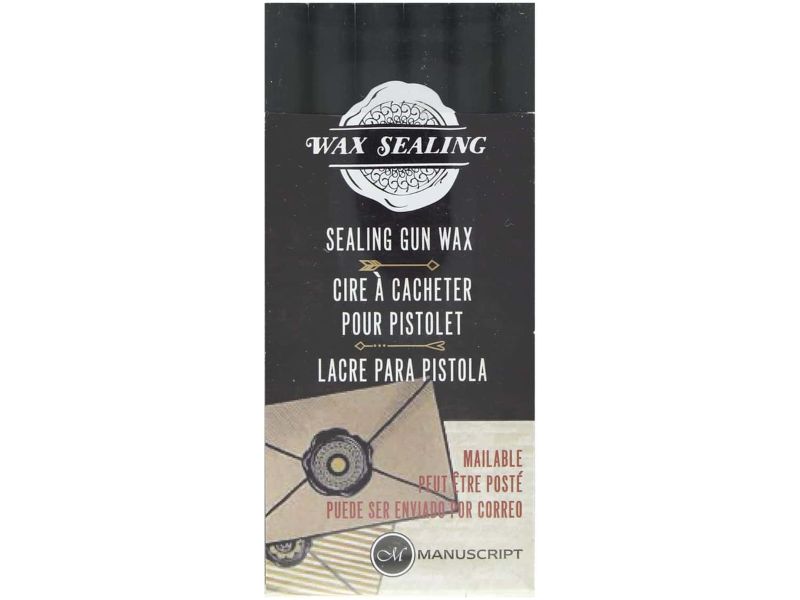 Pack of 6 black wax sticks for sealing envelopes, designed for use with Manuscript Wax Sealing Gun, low melting, flexible.