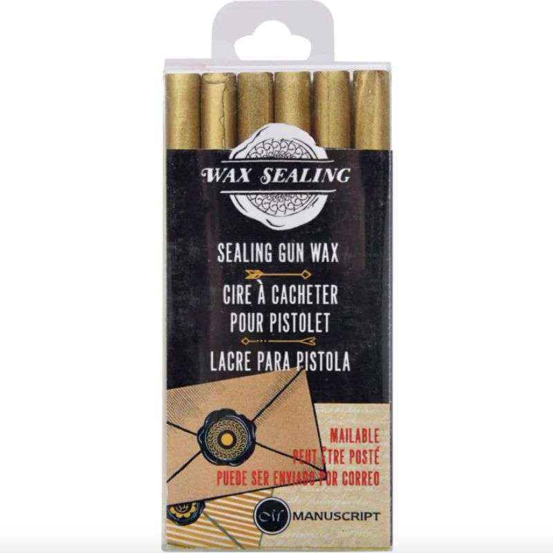 Pack of 6 metallic gold wax sticks for elegant sealing, perfect for crafts, envelopes, and invitations.