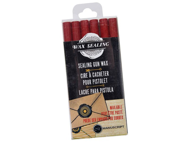 Red Manuscript wax sticks pack of 6 for elegant sealing, easy application, and quick drying in creative projects.