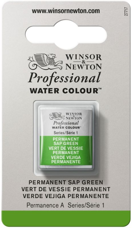 Winsor & Newton Permanent Sap Green 503 S1 half pan, vibrant watercolour for stunning, stable artwork. Perfect for artists.