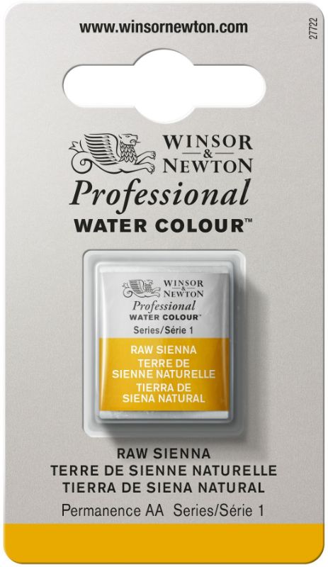 Winsor & Newton RAW SIENNA 552 S1 half pan, featuring vibrant pigments for rich landscapes and detailed artworks.