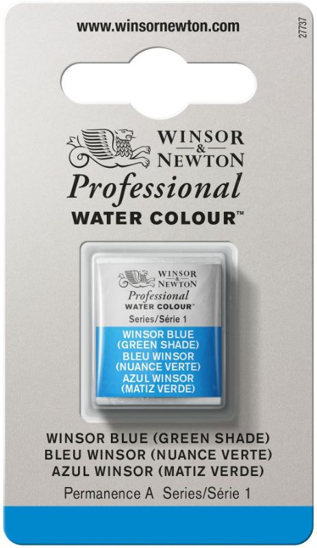 Winsor & Newton Professional Watercolour Half Pan in WINSOR BLUE(GS) 707 S1, offering vibrant color and exceptional blending for artists.