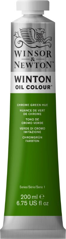 Winsor & Newton 200ml Winton Oil Paint in vibrant CHROME GREEN HUE 145, ideal for artists seeking quality and durability.