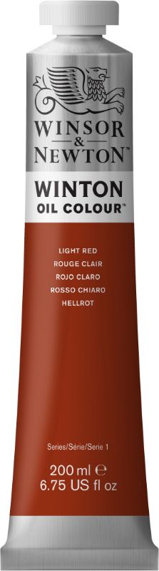 Vibrant 200ml LIGHT RED 362 oil paint from Winsor & Newton, known for rich color, uniform consistency, and lightfast pigments.