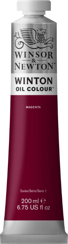 Vibrant 200ml tube of Winsor & Newton Winton Oil Paint in intense MAGENTA 380, ideal for artists seeking high-quality results.