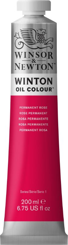 Vibrant 200ml tube of Winsor & Newton Winton Oil Paint in Permanent Rose 502, ideal for artists seeking vivid and reliable color.