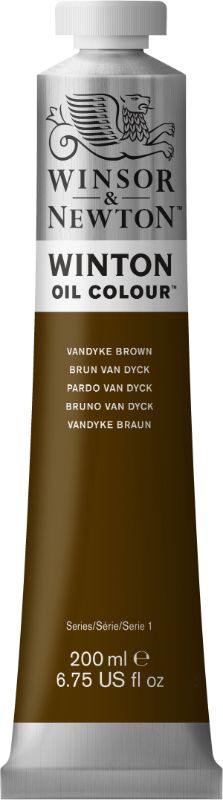 Vandyke Brown (676) 200ml oil paint tube, showcasing rich, warm tones and high pigment load for vibrant, durable artwork.