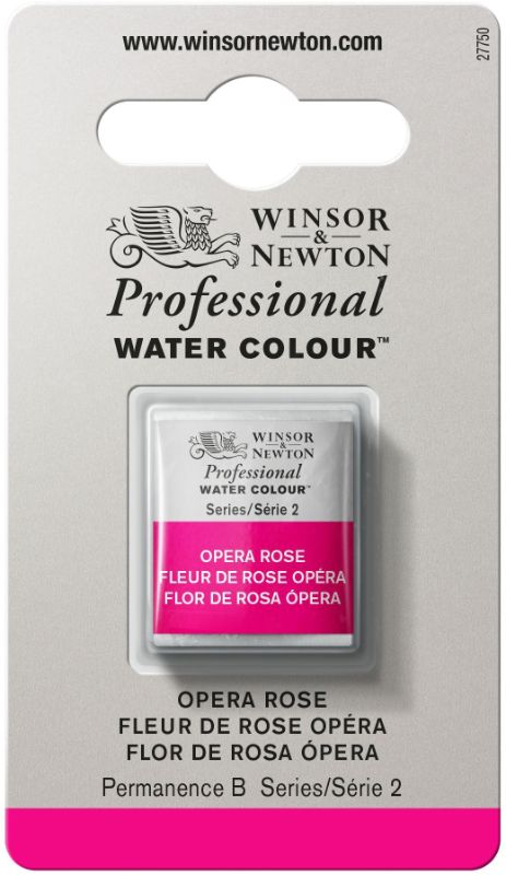 Vibrant Winsor & Newton OPERA ROSE 448 S2 watercolor half pan, known for its brilliant floral hue and professional quality.