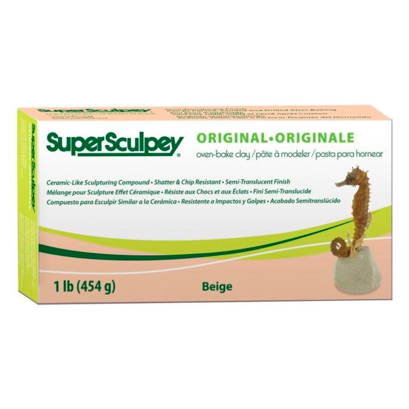 Beige Sculpey Super Living Doll clay, ideal for detailed sculpting and crafting lifelike figures, oven-bake for ceramic-like finish.