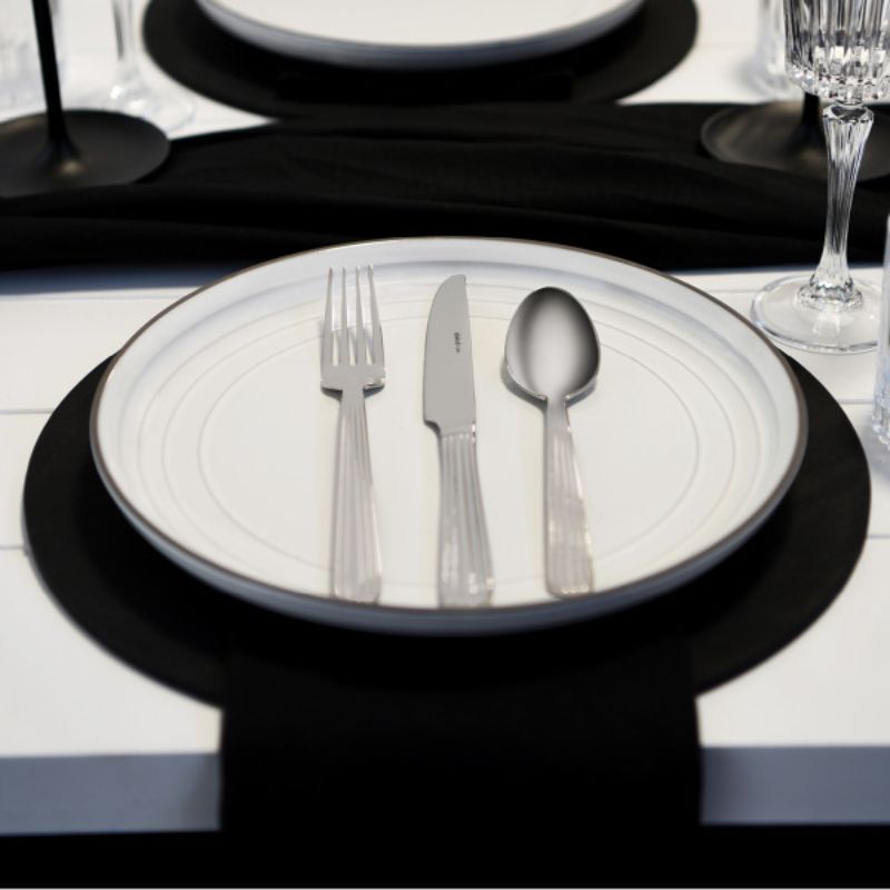 Set of 12 elegant Tablekraft Lido table forks with a mirror polish finish, perfect for enhancing any dining experience.