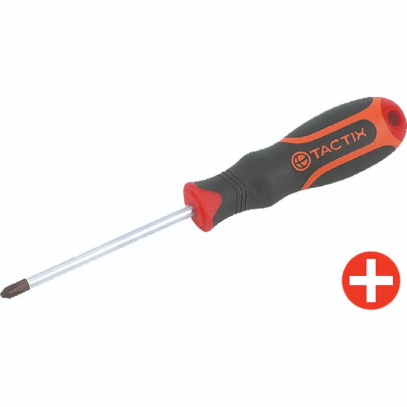 Tactix PH #0 screwdriver, 60mm length, ergonomic handle for comfort, ideal for DIY tasks and tight spaces.