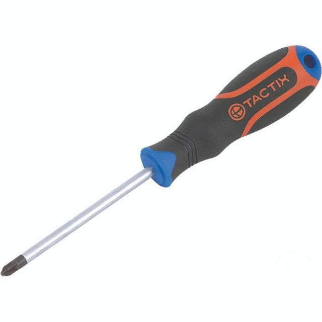 Tactix 75mm Phillips screwdriver with PZ #1 tip, ergonomic grip for comfort, ideal for tight spaces and reliable performance.