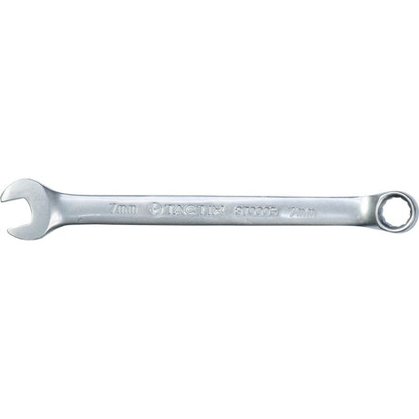 Tactix 7mm combination spanner made from chrome vanadium steel, perfect for automotive and household repairs.