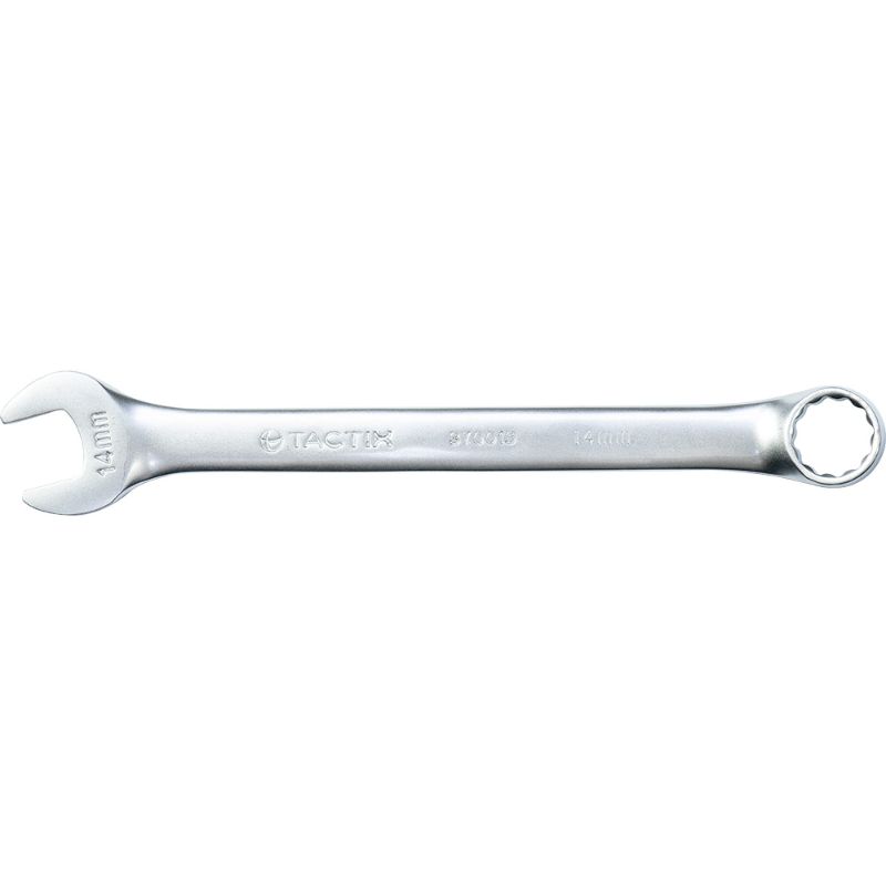 Tactix 14mm combination spanner made from chrome vanadium steel, designed for durability and versatility in tight spaces.