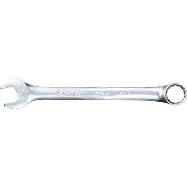 16mm Tactix Combination Spanner, chrome vanadium steel, dual open-end and ratcheting box-end design for versatile use.