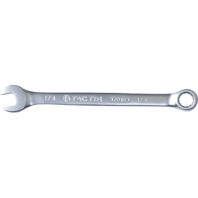 Tactix Combination Spanner 1/4in made from chrome vanadium steel, featuring ring and open ends for versatile fastening tasks.