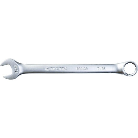 Tactix Combination Spanner 7/16in in polished chrome, durable chrome vanadium, designed for superior grip and comfort.