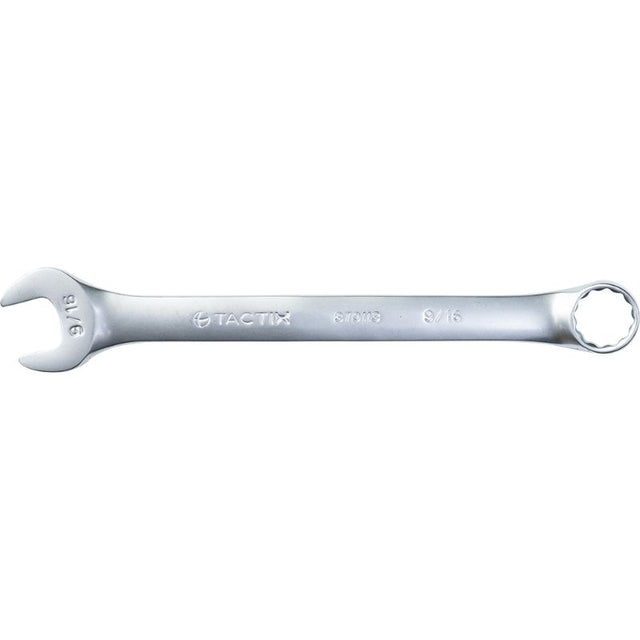 Tactix Combination Spanner 9/16in, durable dual-end tool for precise fastening of hex nuts and bolts in tight spaces.