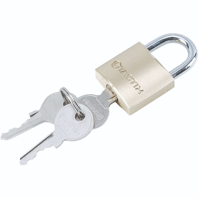 Durable 30mm brass padlock with weather-resistant design, ideal for securing gates, sheds, and lockers indoors and outdoors.