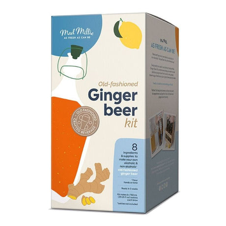 Mad Millie Ginger Beer Kit for making homemade ginger beer with natural ingredients; perfect for novice and expert brewers.