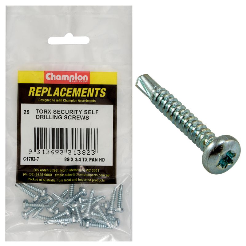 Champion 8G x 3/4in S/Drilling Screw -Pan -Tx -25pk