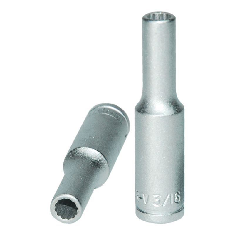 Teng 1/4in Dr. Deep Socket 3/16in 12pt, chrome vanadium steel, designed for automotive repair with 12-point grip for secure fastening.