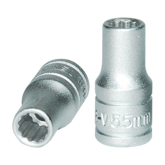 Teng 1/4in drive socket 5.5mm, 12-point design for optimal grip, crafted from durable chrome vanadium steel.
