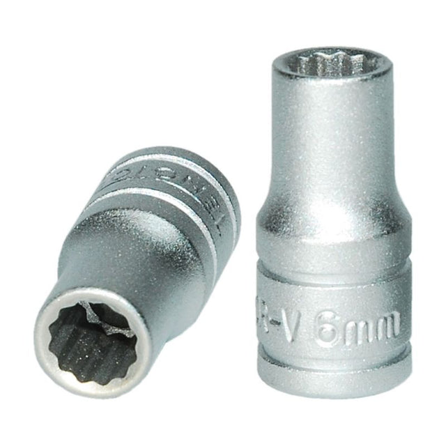 Premium Teng 1/4in drive 6mm 12pt socket, crafted from chrome vanadium steel for durability and precision fitting.