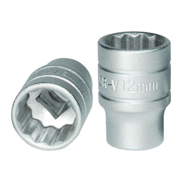 Durable 12mm Teng 1/4in drive socket designed for automotive and mechanical repair, featuring a corrosion-resistant finish.