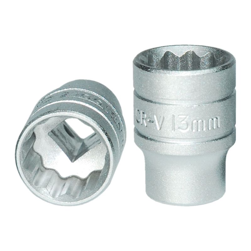 Teng 1/4in Drive Socket 13mm 12pt, featuring a durable chrome finish and 12-point grip for versatile automotive and DIY projects.