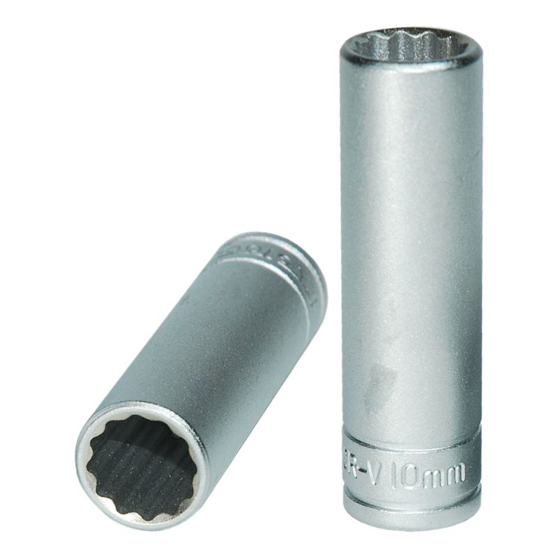 Teng 1/4in Dr. Deep Socket 10mm 12pt for efficient gripping and high torque in tight spaces, made from durable chrome vanadium steel.