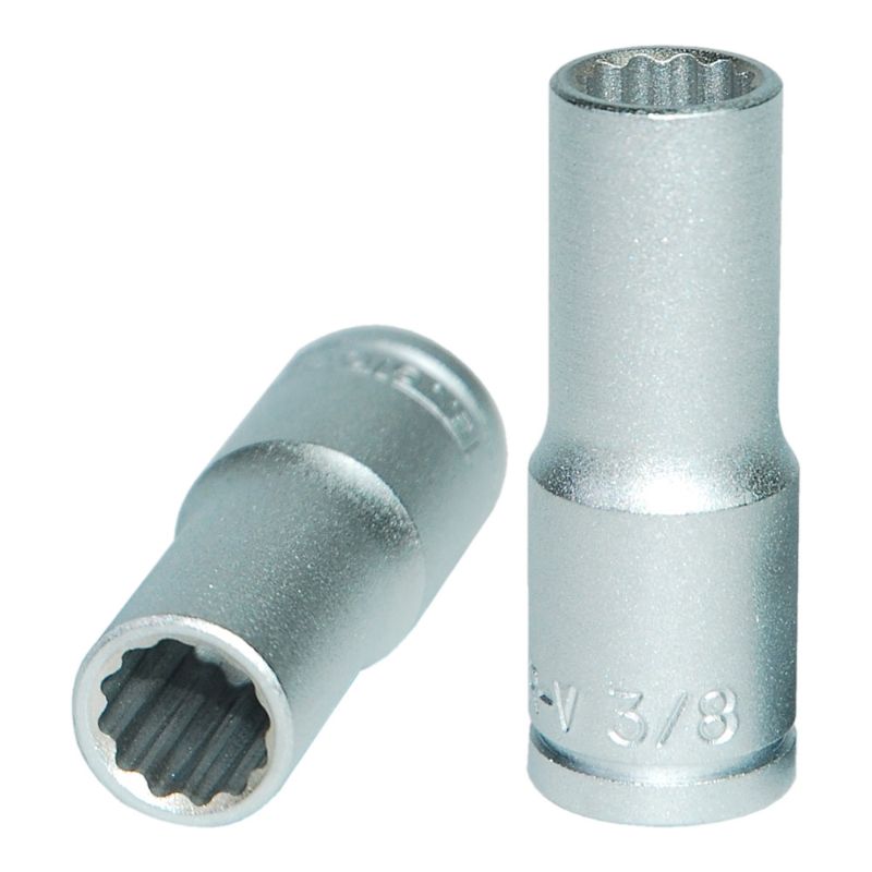Teng 3/8in deep socket, 12-point design for precise access to deep fasteners, crafted from durable chrome vanadium steel.