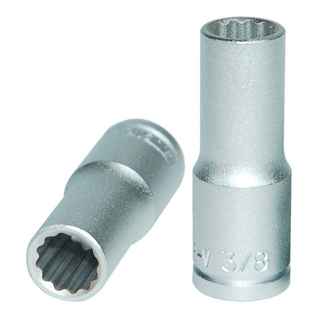 Teng 3/8in deep socket, 12-point design for precise access to deep fasteners, crafted from durable chrome vanadium steel.
