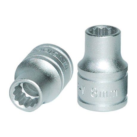 Teng 3/8in Dr. Socket 8mm 12pt, durable with a 12-point design for strong grip on fasteners in various trades.