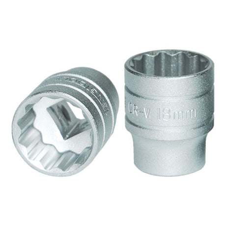 Teng 3/8in drive 18mm socket, chrome vanadium steel, 12-point design for enhanced grip and torque, corrosion-resistant finish.