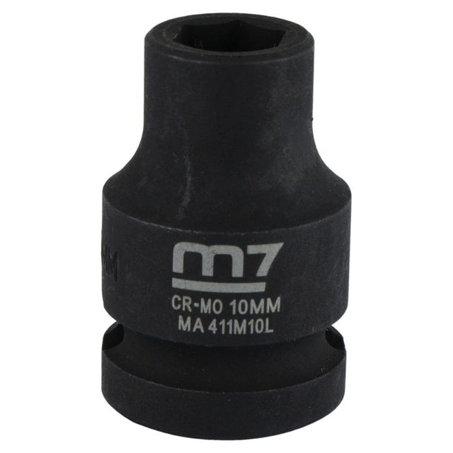 M7 Impact Socket 1/2in Drive 10mm, durable chrome molybdenum steel for high torque, corrosion-resistant, precision fit for mechanics.