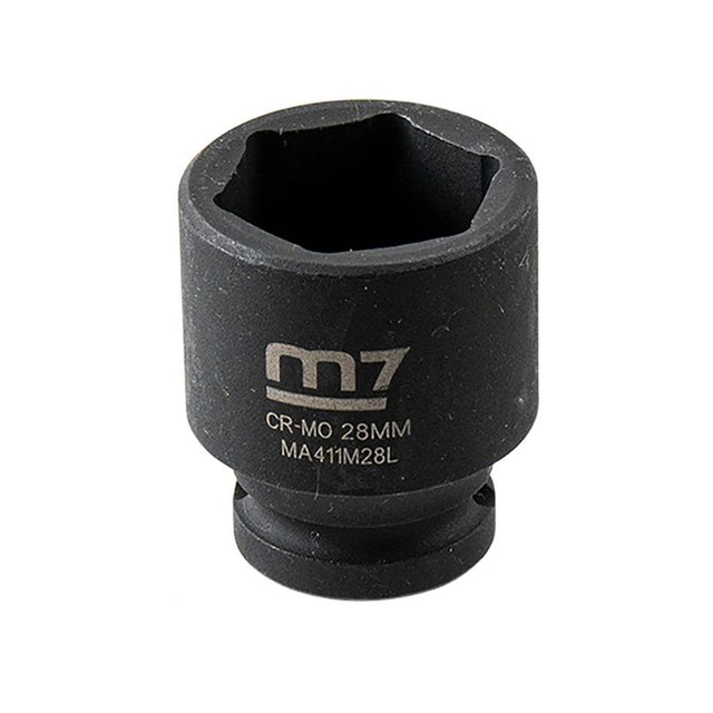 M7 28mm impact socket for 1/2in drive, designed for high torque applications in automotive repairs and heavy-duty tasks.
