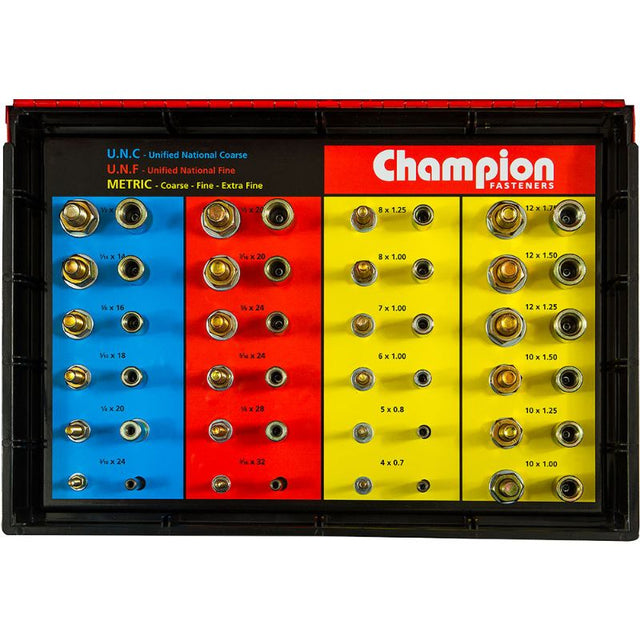 Champion Universal Thread Tester for precise measurement of UNC, UNF, and ISO/JIS threads, ideal for professionals and DIY enthusiasts.