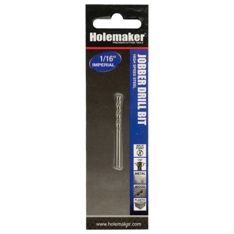 Holemaker Jobber Drill 1/16in set, 2 durable bits for precise drilling in wood, plastic, and metal projects.