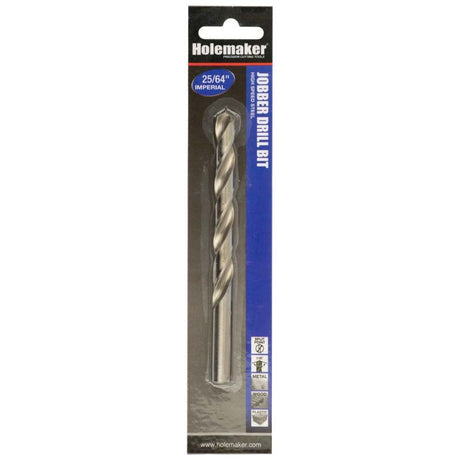 High-speed steel jobber drill bit, 25/64in, ideal for precise drilling in metal, wood, and plastic, packaged for easy access.