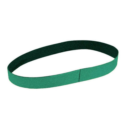 Durable 80 grit aluminum oxide sanding belt, 1/2x12 inches, with green foil backing for woodworking and metalworking tasks.