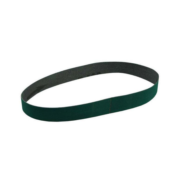 Aluminum oxide sanding belt, 400 grit, 1/2x12in, green, ideal for smooth finishes on wood, metal, and plastic surfaces.